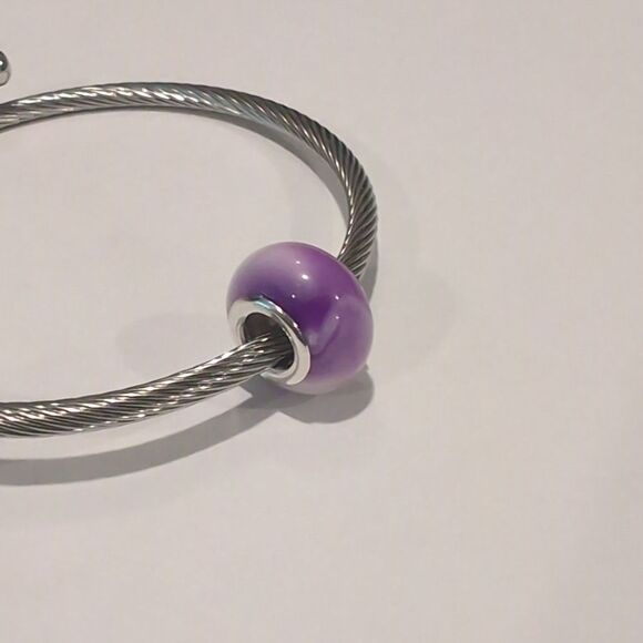 Silver Purple and White Blended Charm for Pandora Style Bracelet - Picture 6 of 6